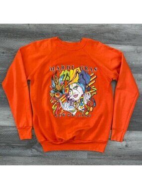 VTG Pannill Mardi Gras Sweatshirt Jester New Orleans Carnival Orange Crew USA XL